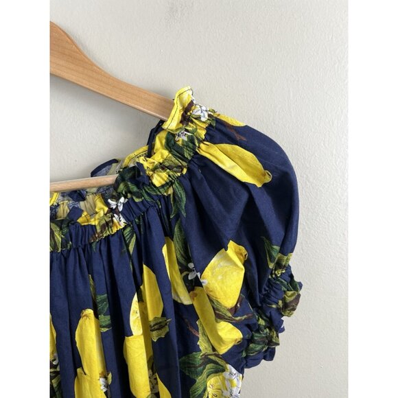 INA Lemon Dress Navy Tiered Ruffles High-Low Tie Waist Short Sleeve Sz Sm Whimsy - Picture 3 of 8